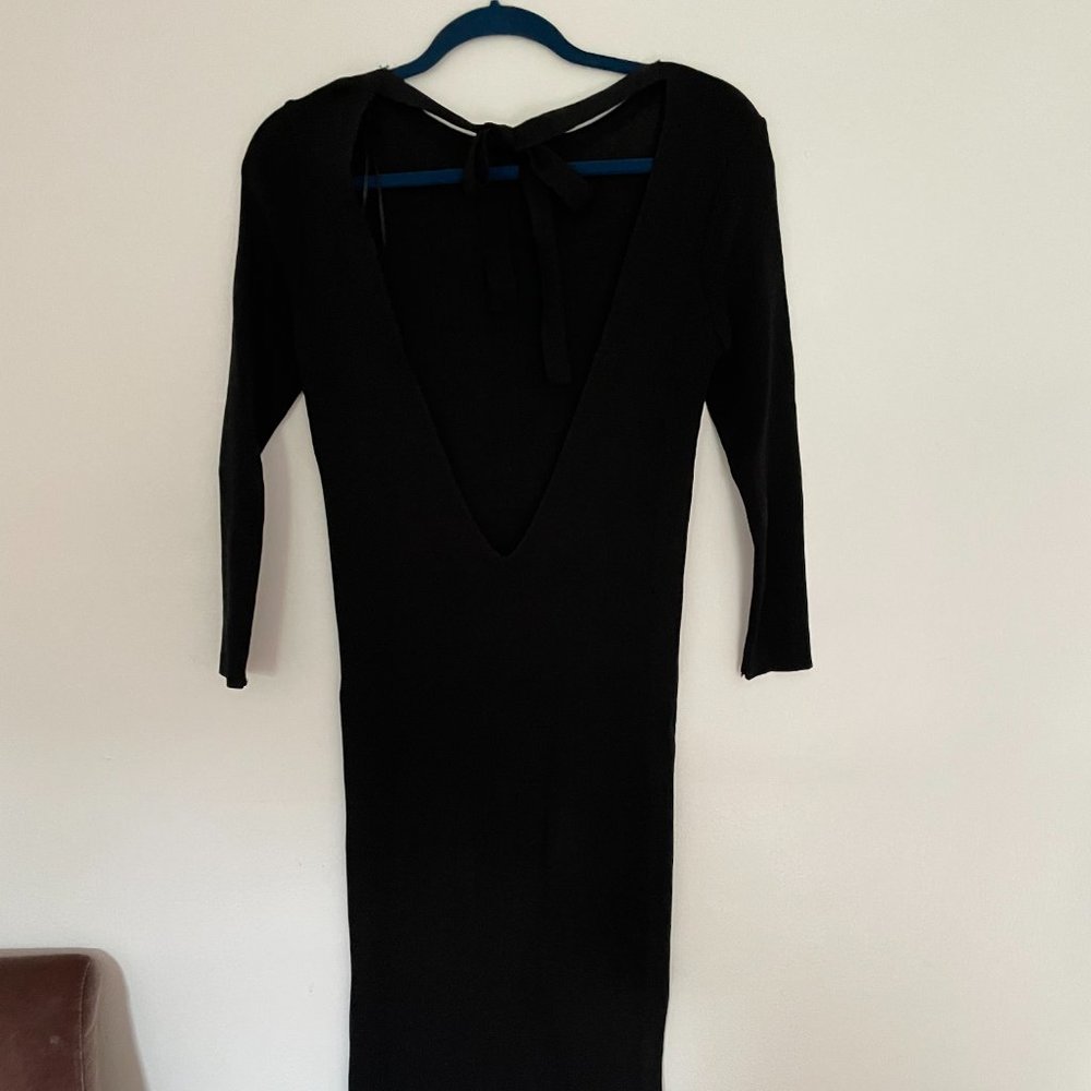 Black Midi Plunging Back Dress - Picture 5 of 6
